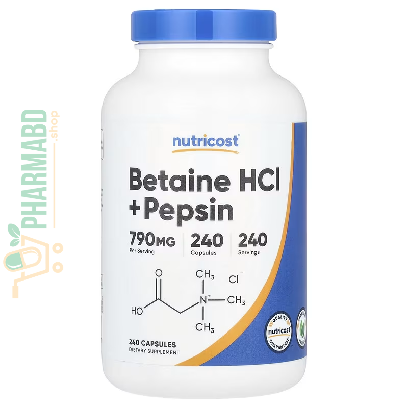 Nutricost, Betaine HCl + Pepsin Supplement, 240 Capsules