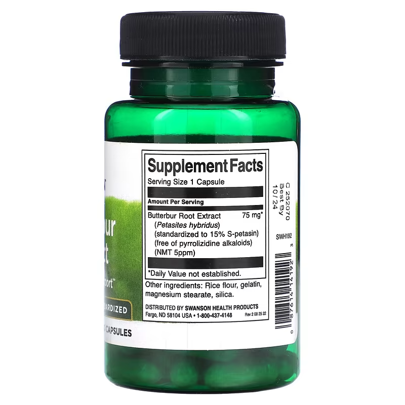 Swanson Butterbur Extract Supplement, 75 mg, 60 Capsules
