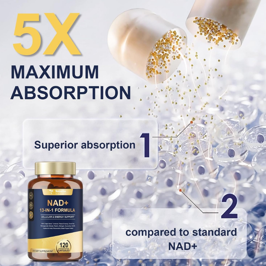Totaria NAD Supplement for nicotinamide riboside, resveratrol, Quercetin, Betaine Boost 120 Capsules