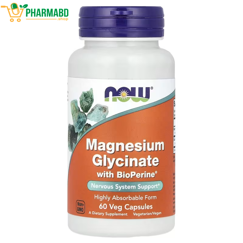 NOW Foods Magnesium Glycinate With BioPerine, 60 Veg Caps