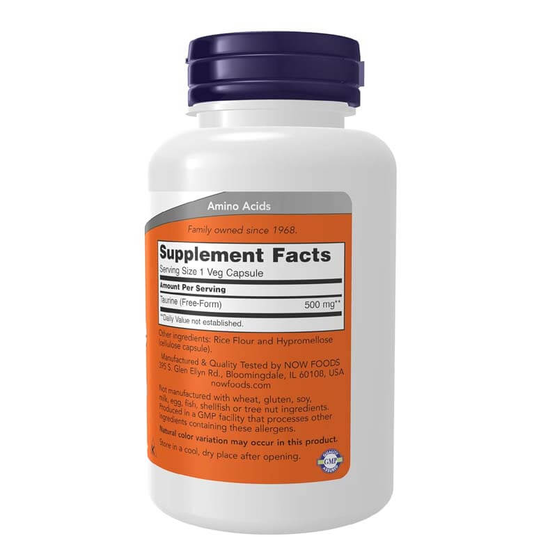 NOW Foods, Taurine Supplement, 500 mg, 100 Veg Caps