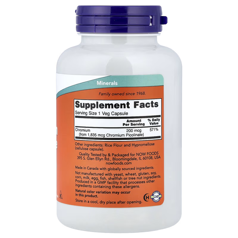 NOW Foods Chromium Picolinate, 200 mcg, 250 Veg Caps