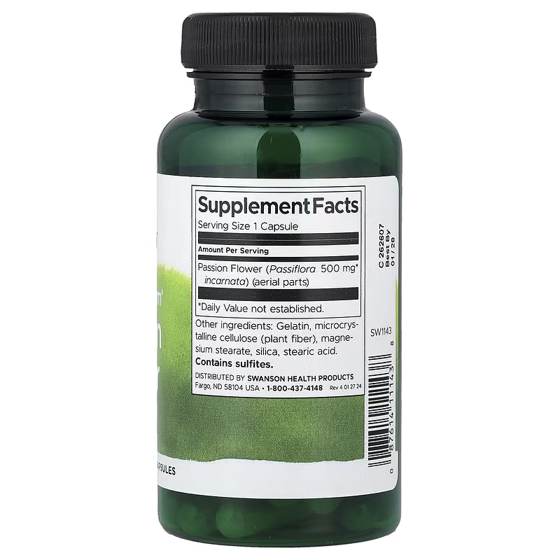 Swanson Full Spectrum Passion Flower, 500 mg, 60 Capsules