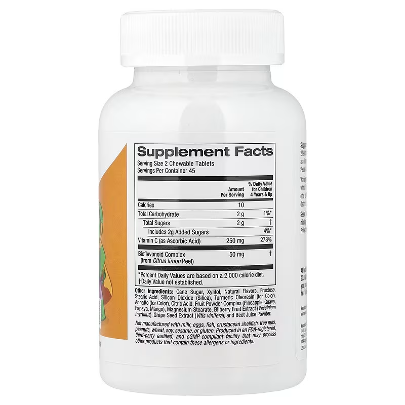 California Gold Nutrition, Vitables Chewable Vitamin C with Bioflavonoid Complex for Children, Orange, 90 Veg Tablets