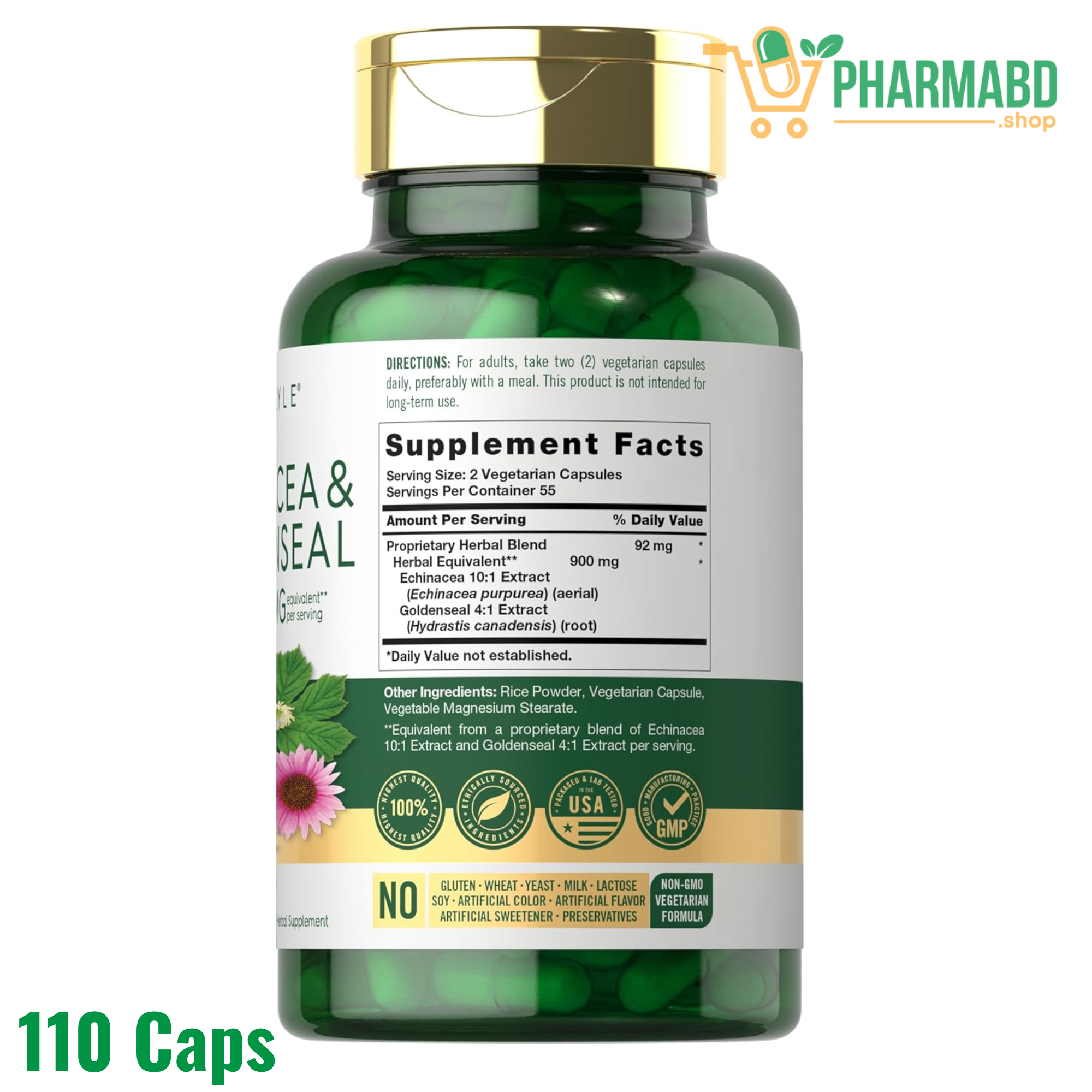 Carlyle Echinacea Goldenseal Supplement, 110 Capsules