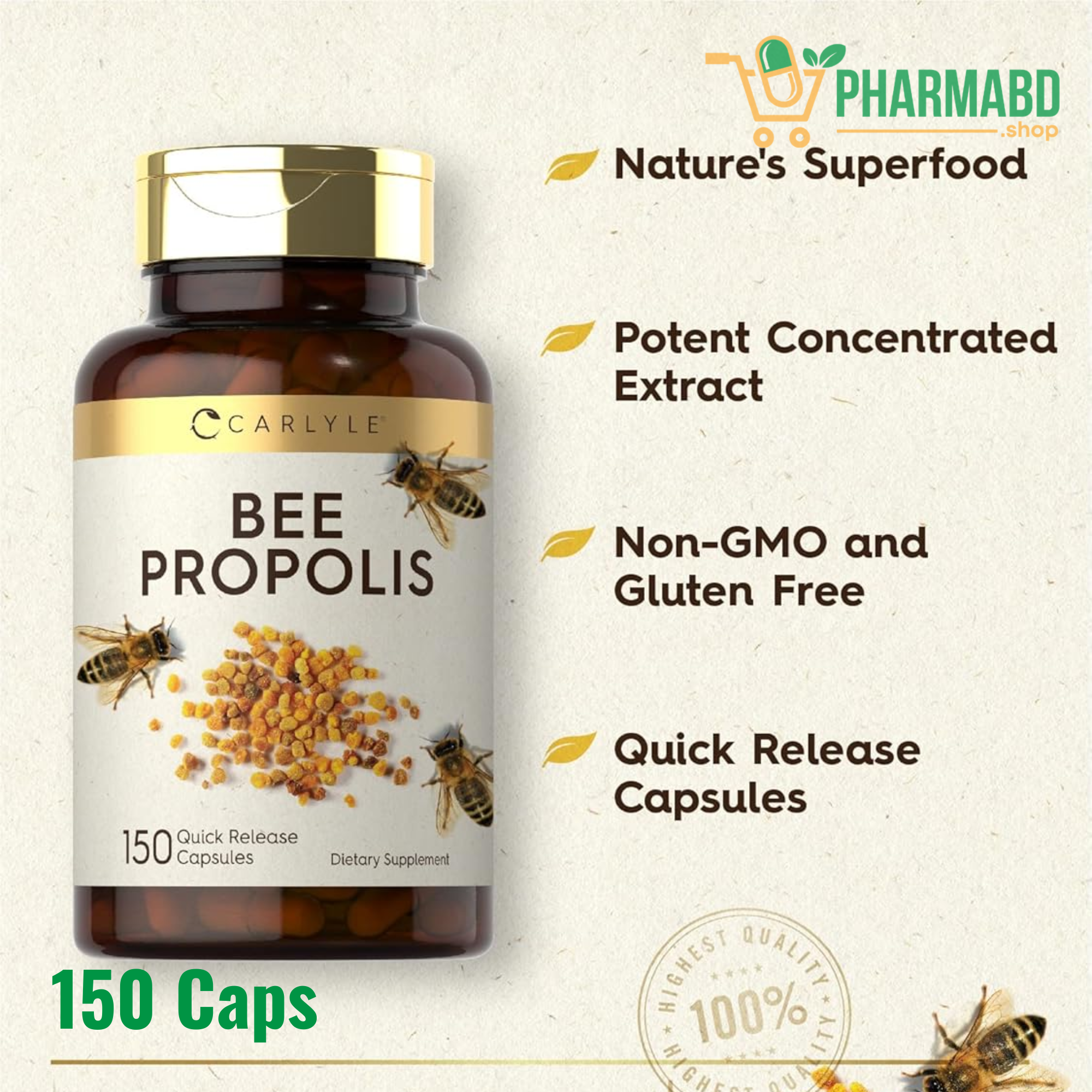Carlyle Bee Propolis Supplement, 150 Capsules