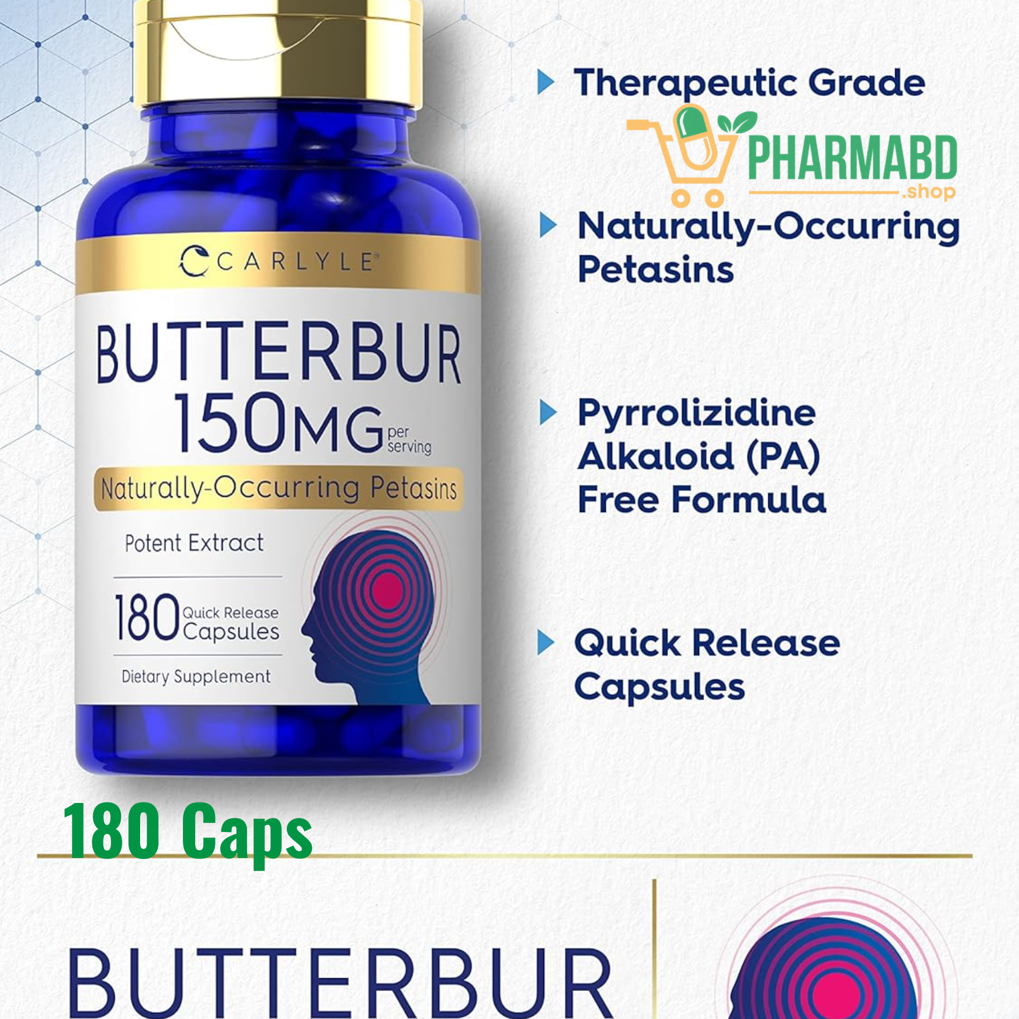 Carlyle Butterbur Supplement 150 mg, 180 Capsules