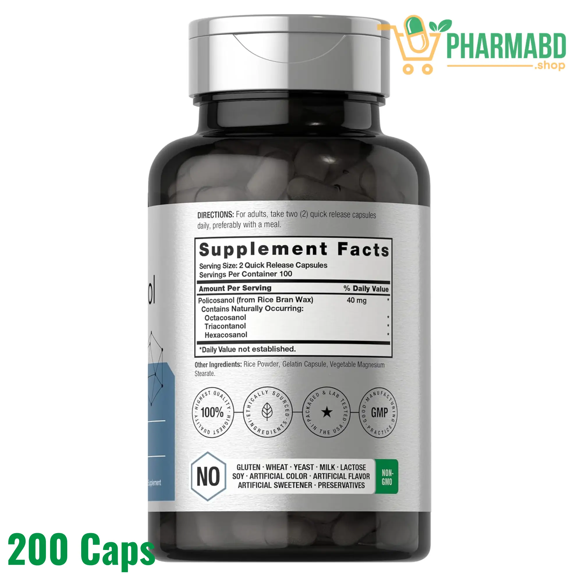 Horbäach Policosanol Supplement  40 mg, 200 Capsules