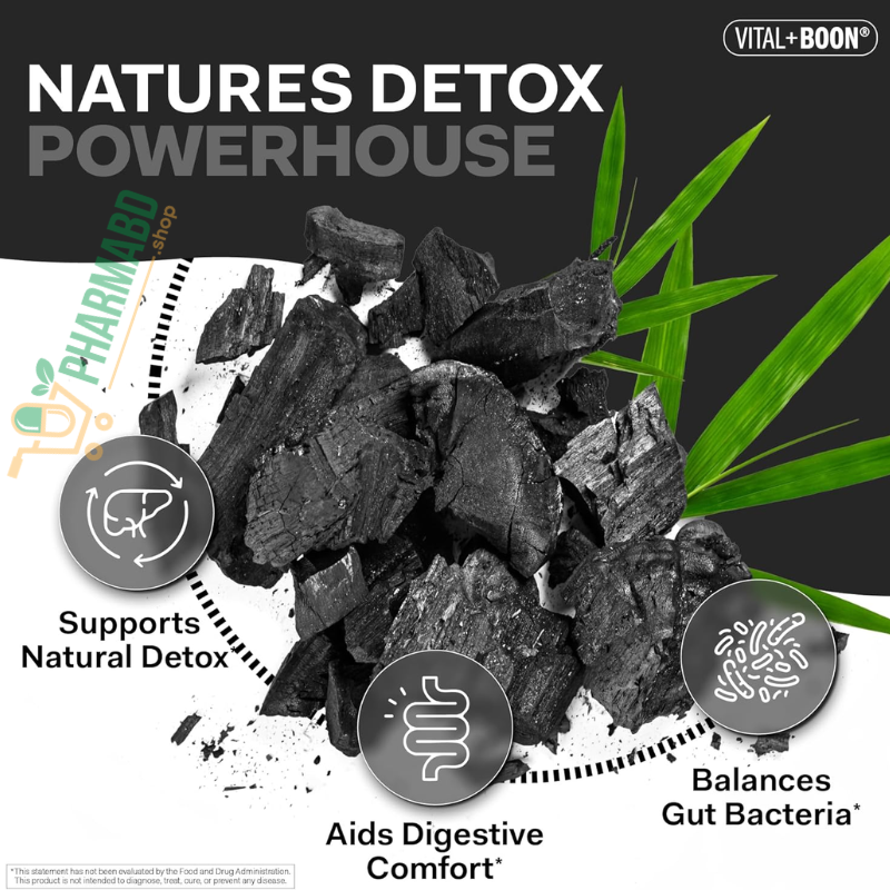Vital+Boon Activated Charcoal, Coconut Shell 120 Capsules