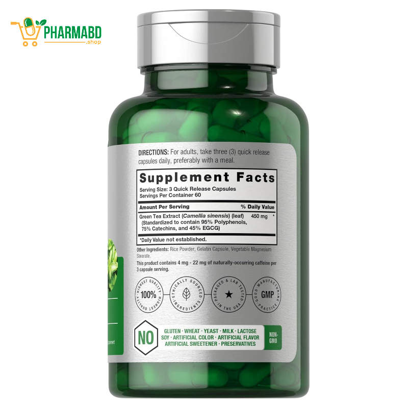 Horbäach Green Tea Extract Supplement 450 mg, 180 Capsules