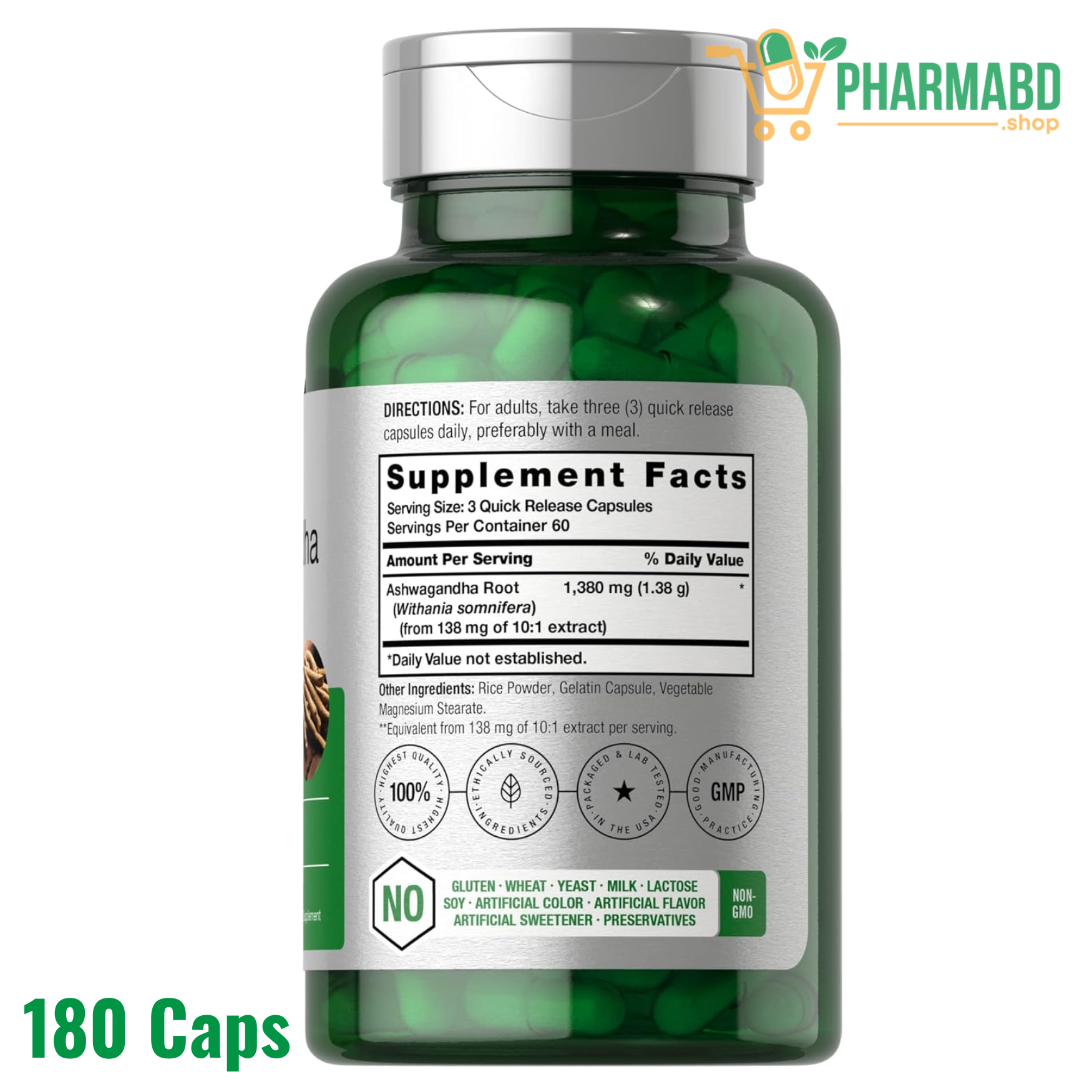Horbäach Ashwagandha Root Supplement for Women and Men 180 Capsules