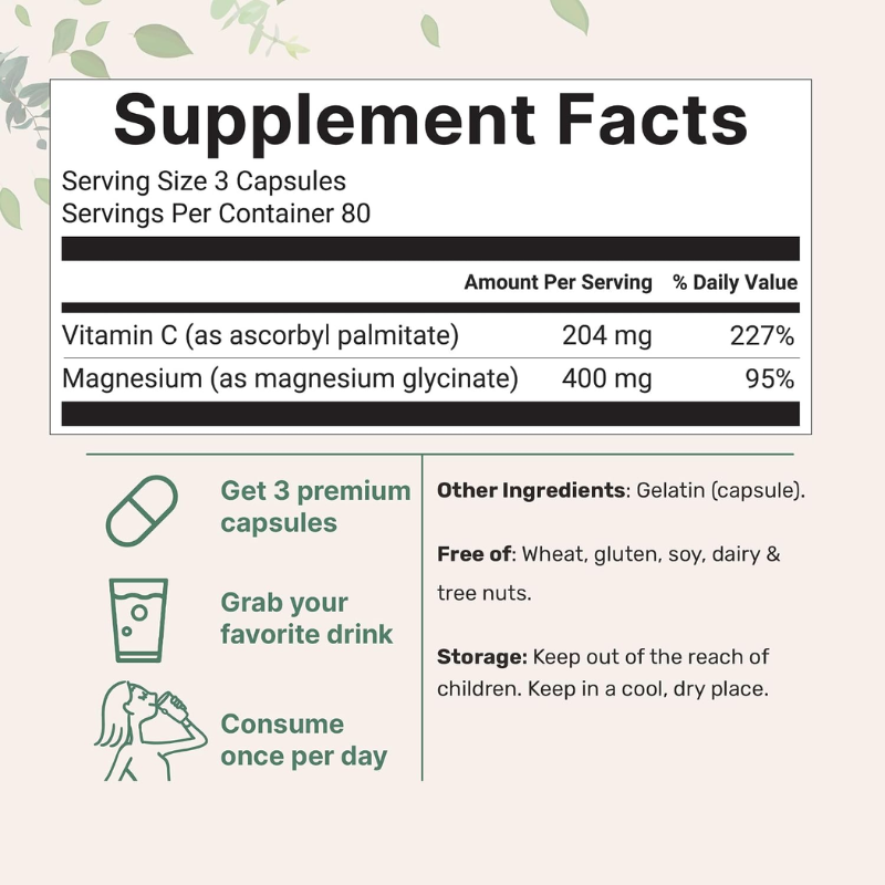 Micro Ingredients, Pure Magnesium Glycinate 400 mg, 240 Capsules