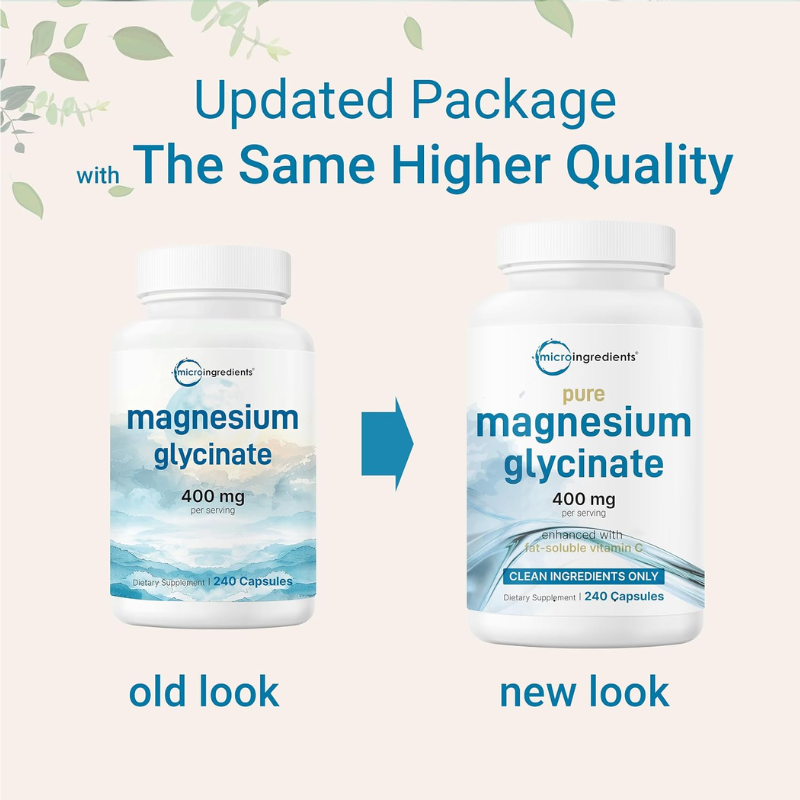 Micro Ingredients, Pure Magnesium Glycinate 400 mg, 240 Capsules
