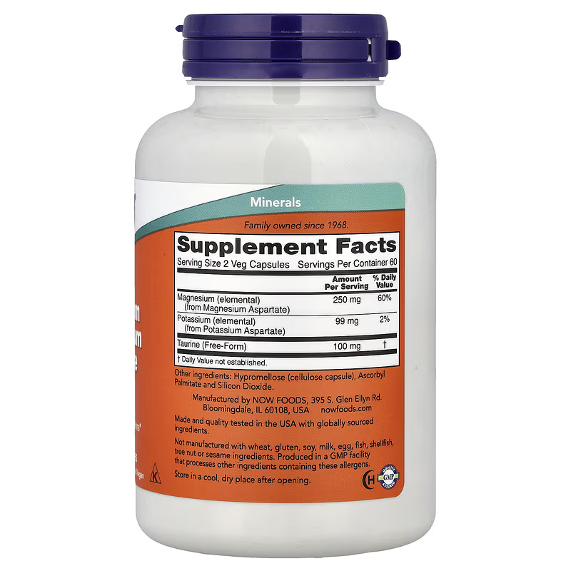NOW Foods, Magnesium & Potassium Aspartate With Taurine, 120 Veg Caps
