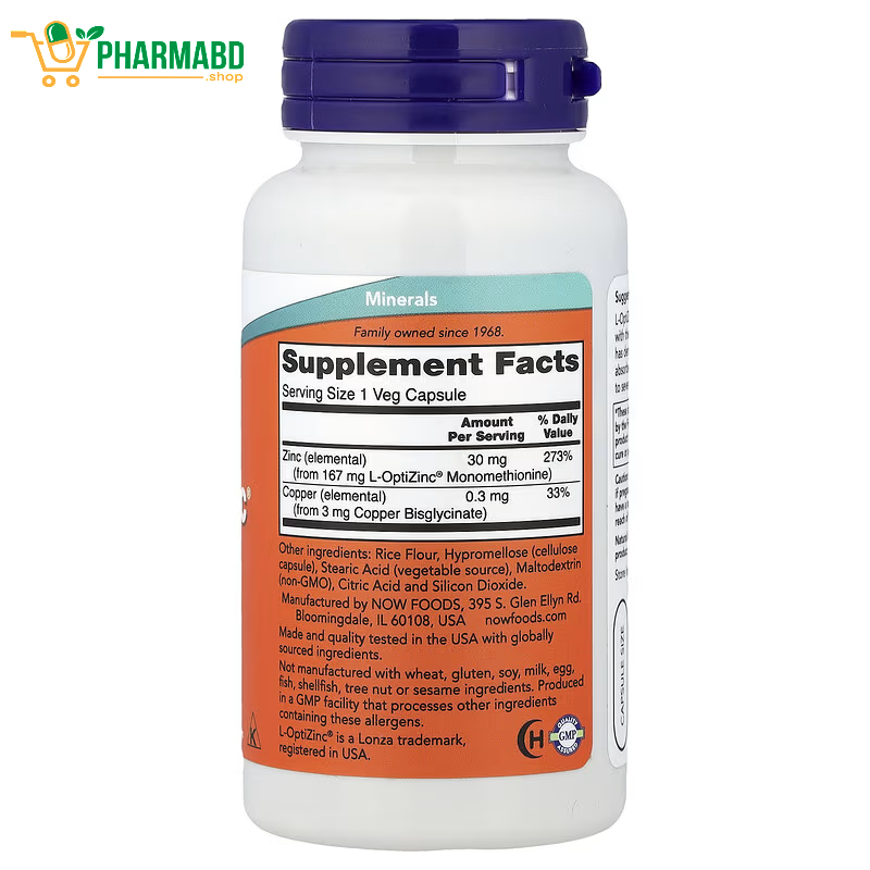 NOW Foods, L-OptiZinc, 100 Veg Capsules
