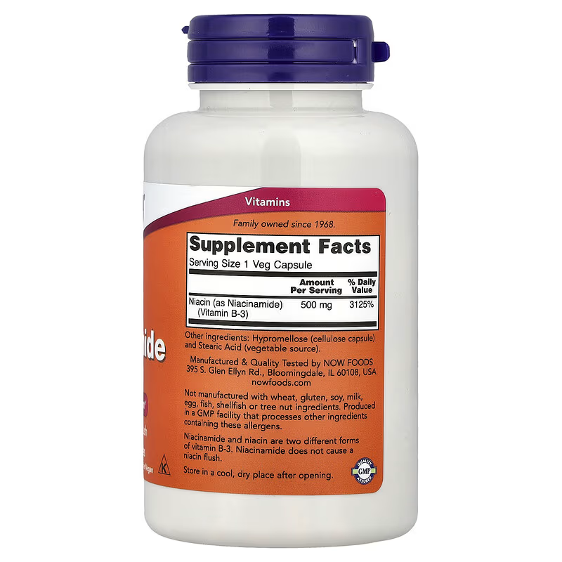 NOW Foods, Niacinamide, 500 mg, 100 Veg Capsules