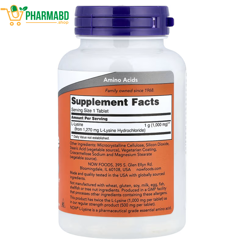NOW Foods, L-Lysine, 1,000 mg, 100 Tablets