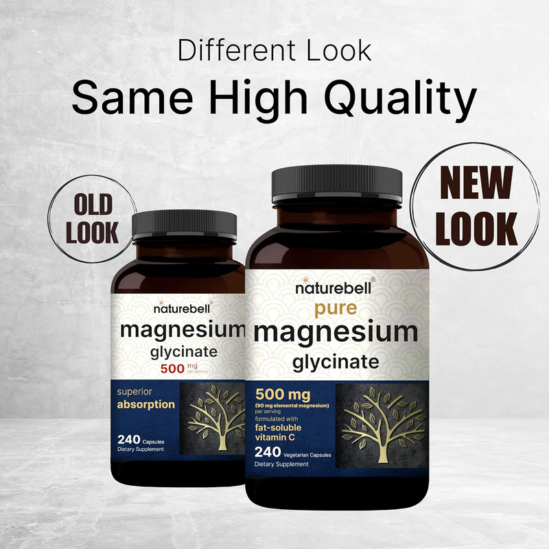 NatureBell Pure Magnesium Glycinate 500mg, 240 Capsules