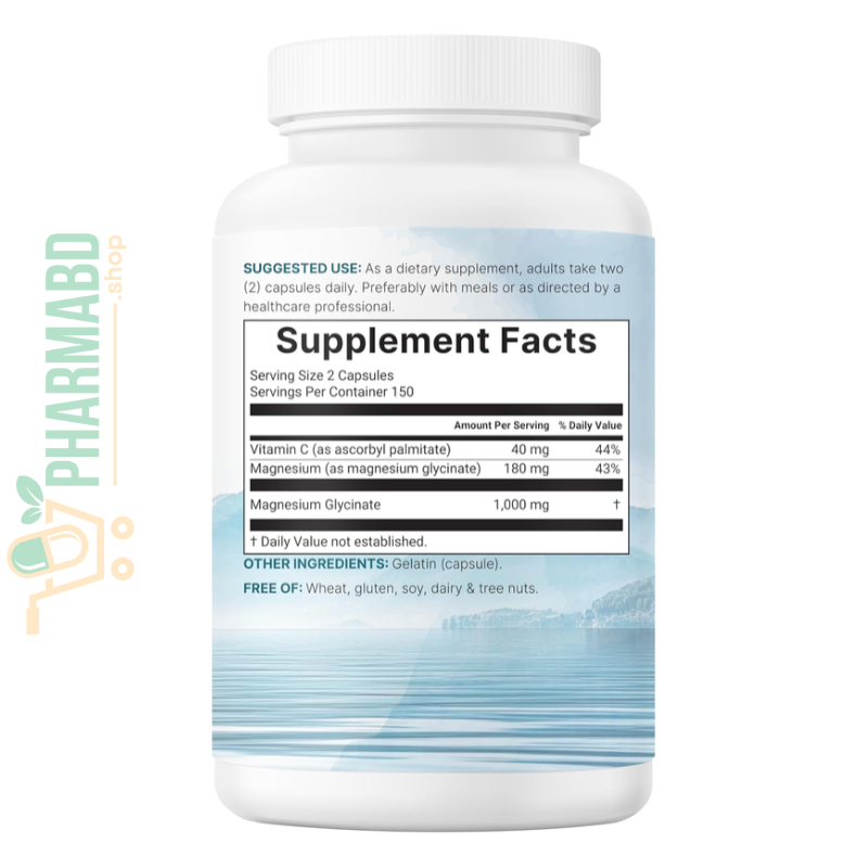Micro Ingredients Pure Magnesium Glycinate 1000 mg With Vitamin C, 300 Capsules