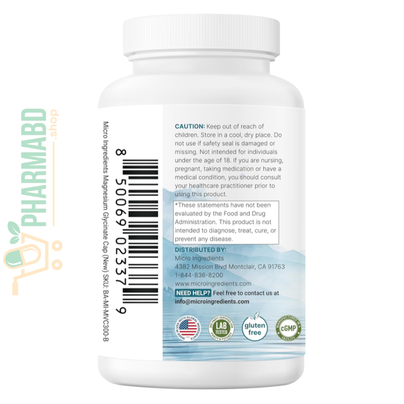 Micro Ingredients Pure Magnesium Glycinate 1000 mg With Vitamin C, 300 Capsules