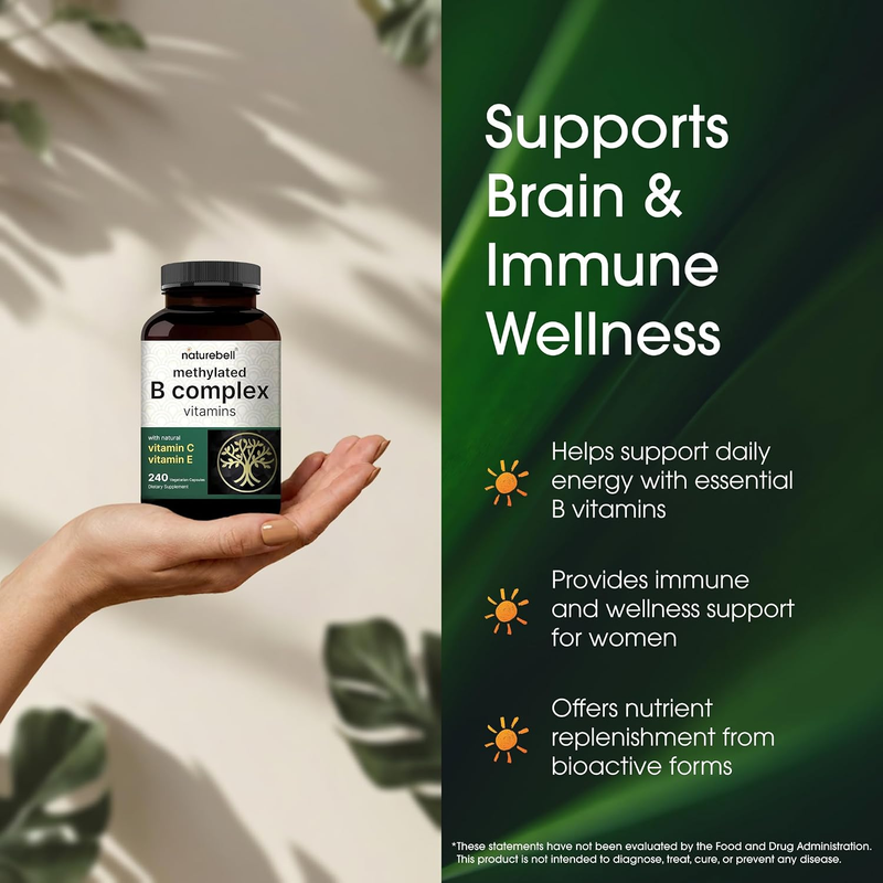 NatureBell Methylated B Complex Vitamins - 240 Vegetarian Capsules