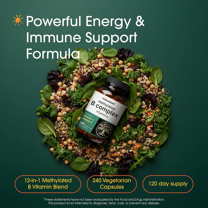 NatureBell Methylated B Complex Vitamins - 240 Vegetarian Capsules
