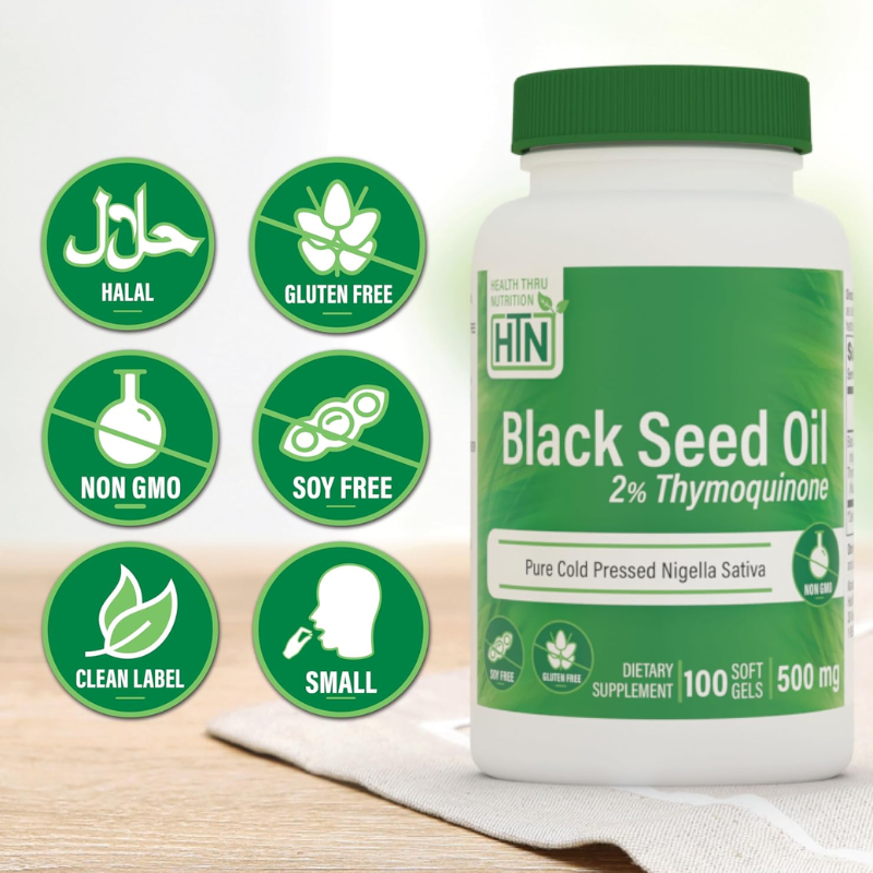 Health Thru Nutrition Black Seed Oil 500mg 100 Softgels 2% Thymoquinone, 100 Softgels