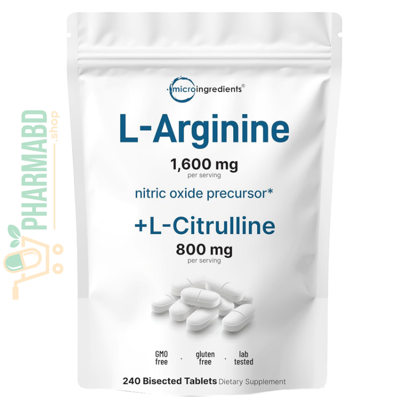 Micro Ingredients L-Arginine with L-Citrulline, Nitric Oxide for Men, 240 Tablets