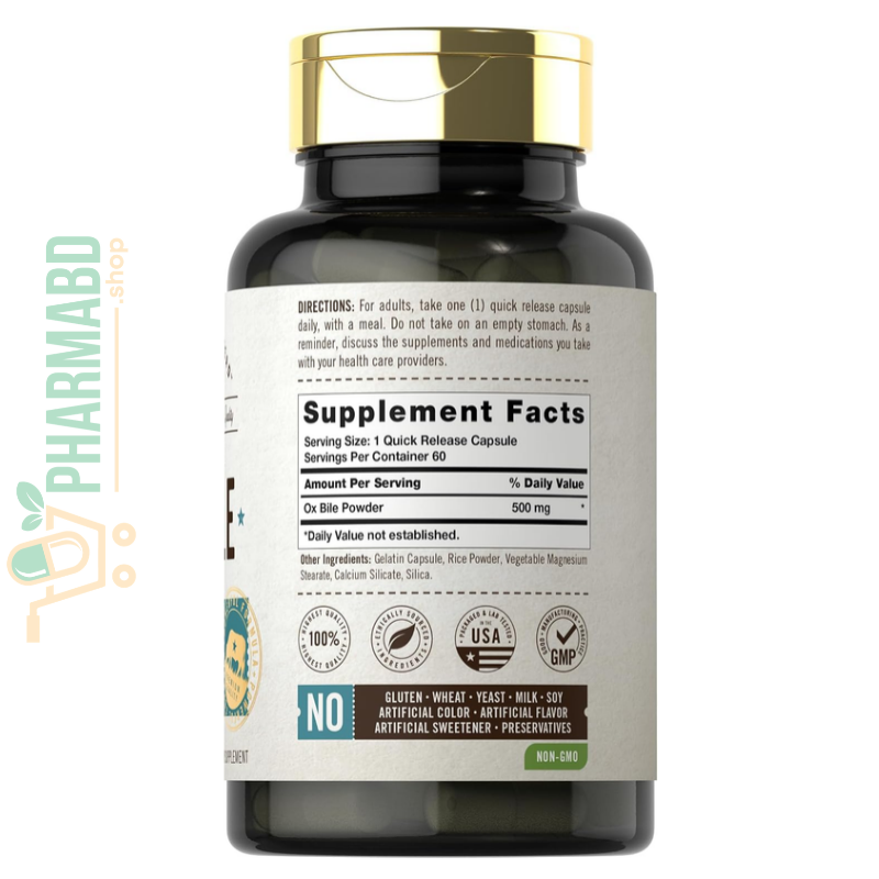 Carlyle Ox Bile Digestive Enzymes Supplement 500 mg 60 Capsules