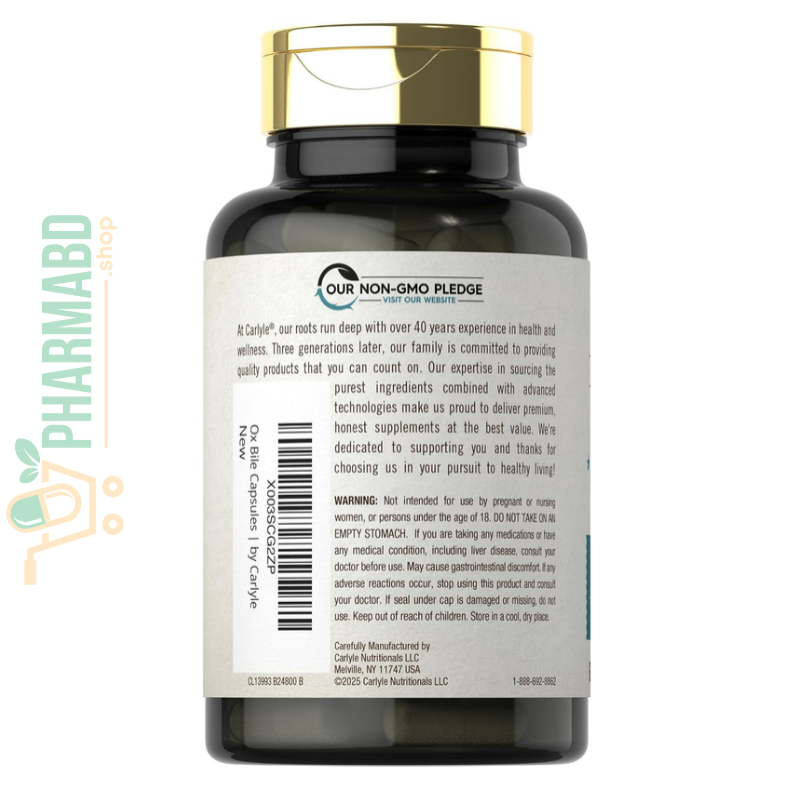 Carlyle Ox Bile Digestive Enzymes Supplement 500 mg 60 Capsules