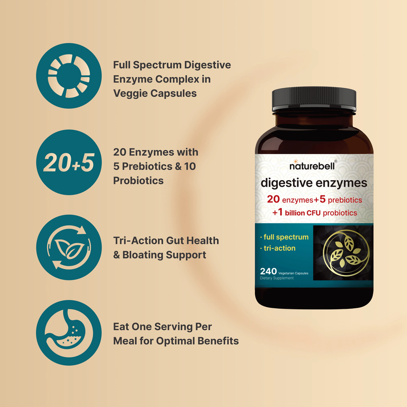 NatureBell Digestive Enzymes, Gut Health Support, 240 Capsules