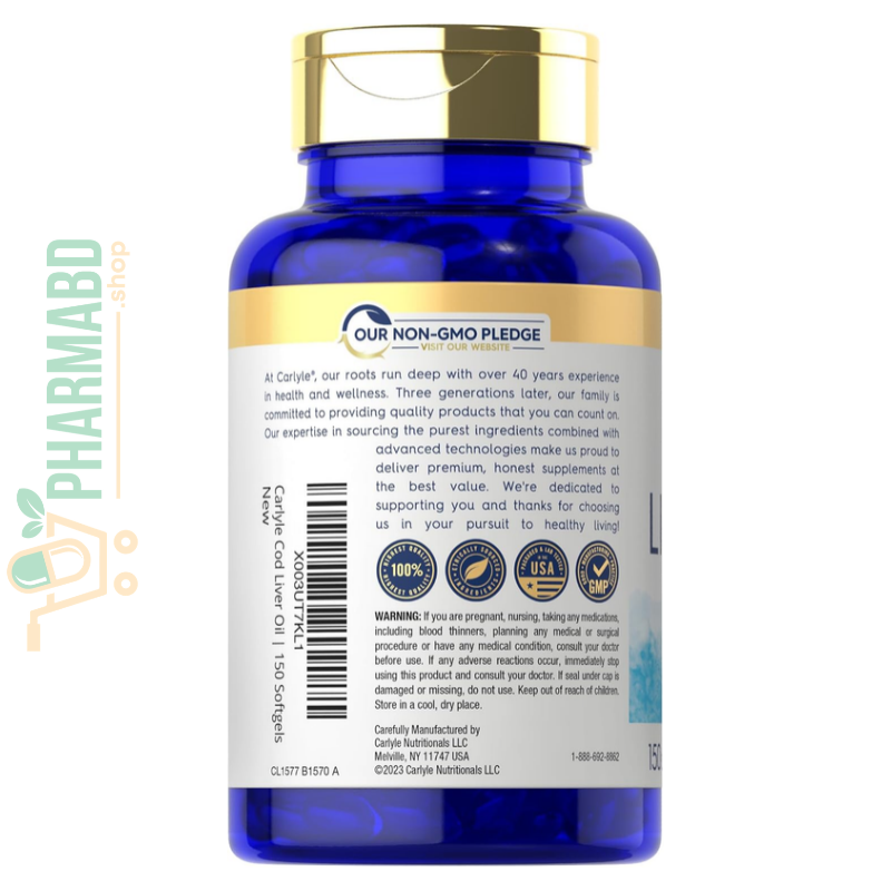 Carlyle Cod Liver Oil Omega 3 with EPA & DHA, 1245 mg, 150 Softgels