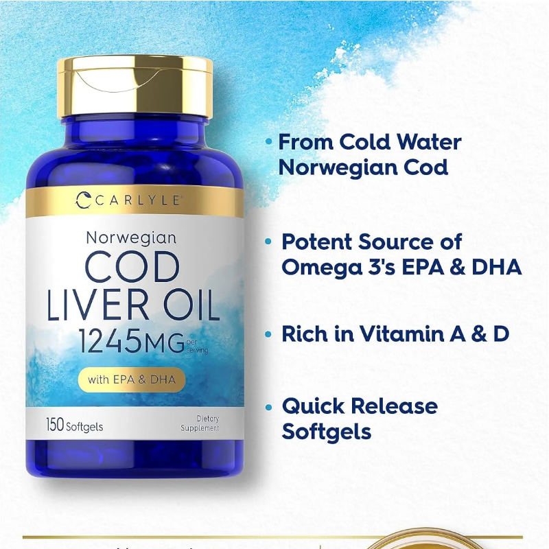 Carlyle Cod Liver Oil Omega 3 with EPA & DHA, 1245 mg, 150 Softgels