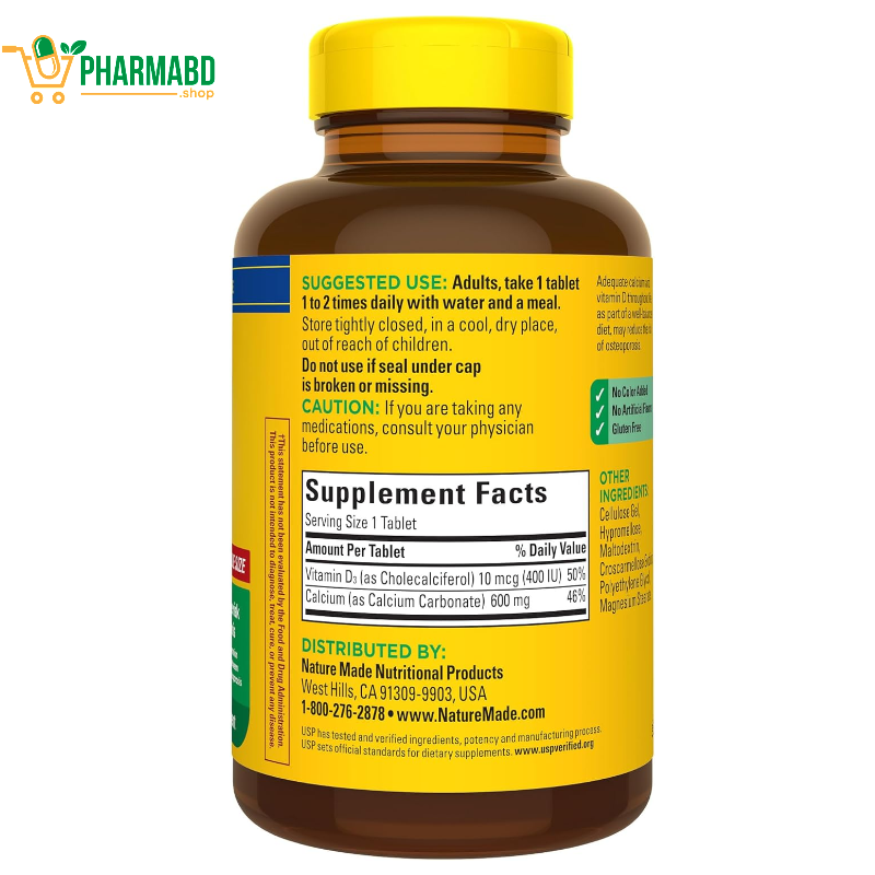 Nature Made Calcium 600 mg with Vitamin D3, 220 Tablets
