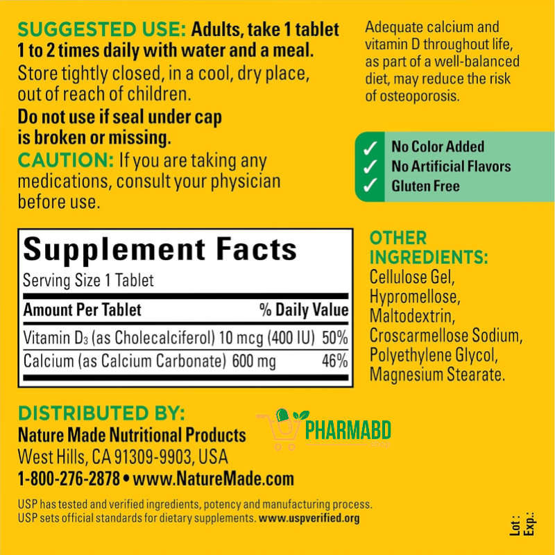Nature Made Calcium 600 mg with Vitamin D3, 220 Tablets